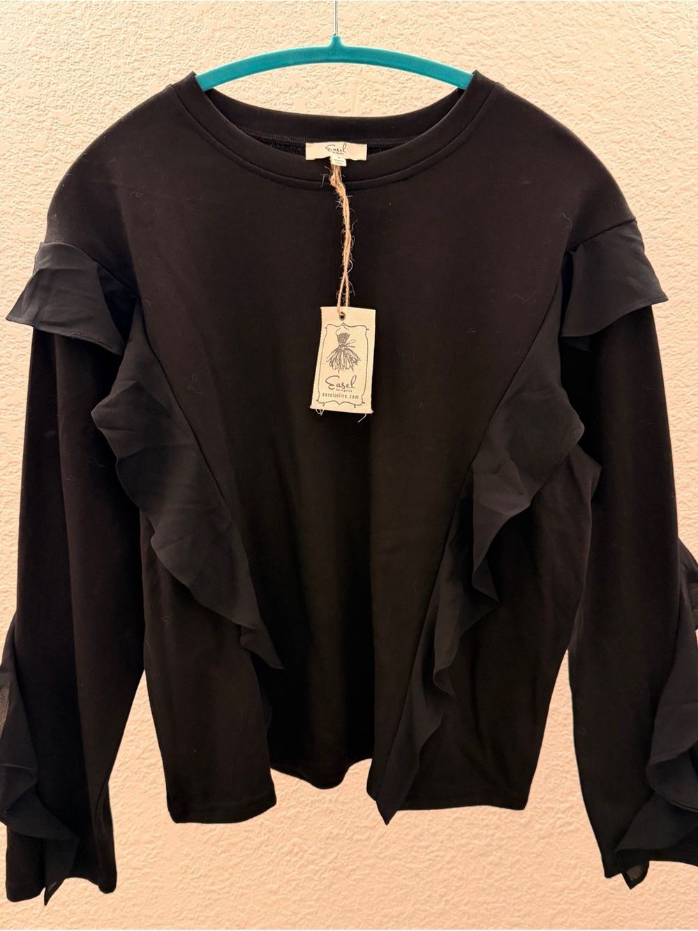 Easel Black Ruffle-Trim Pullover Top